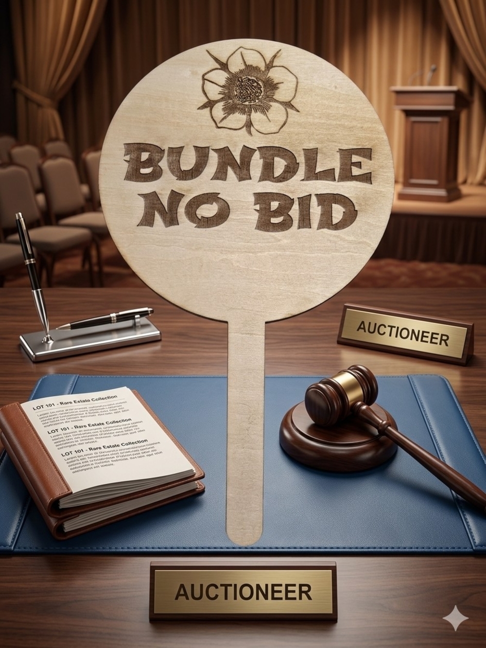 Handheld Auction Paddle - Natural Wood "Bundle No Bid"